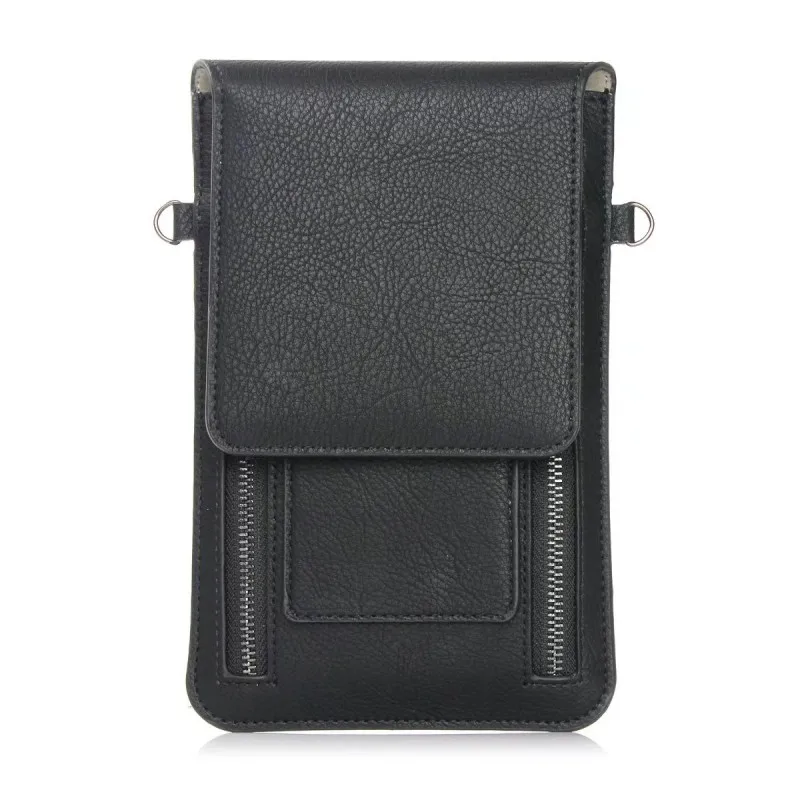 Leather Double Zipper Multi-function Mobile Phone Bag Card Holder Strap Crossbody Bag