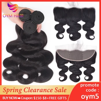 

OYM HAIR 13x4 Lace Frontal With Bundles 8-26inch Remy Brazilian Body Wave Human Hair Bundles With Frontal Closure Hair Extension