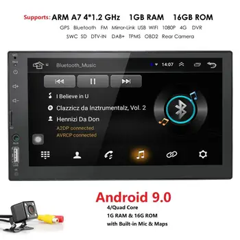 

1080P HD Display 2din Android 9.0 Car Navigation WIFI 4G Hotspot OBD2 SWC DVR FM BT USB Map With Camera