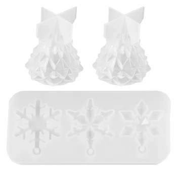 

3Pcs Mold DIY 3D Silicone Snowflask Mould Ornament Casting Mold Xmas Tree Mold for Making Decoraation