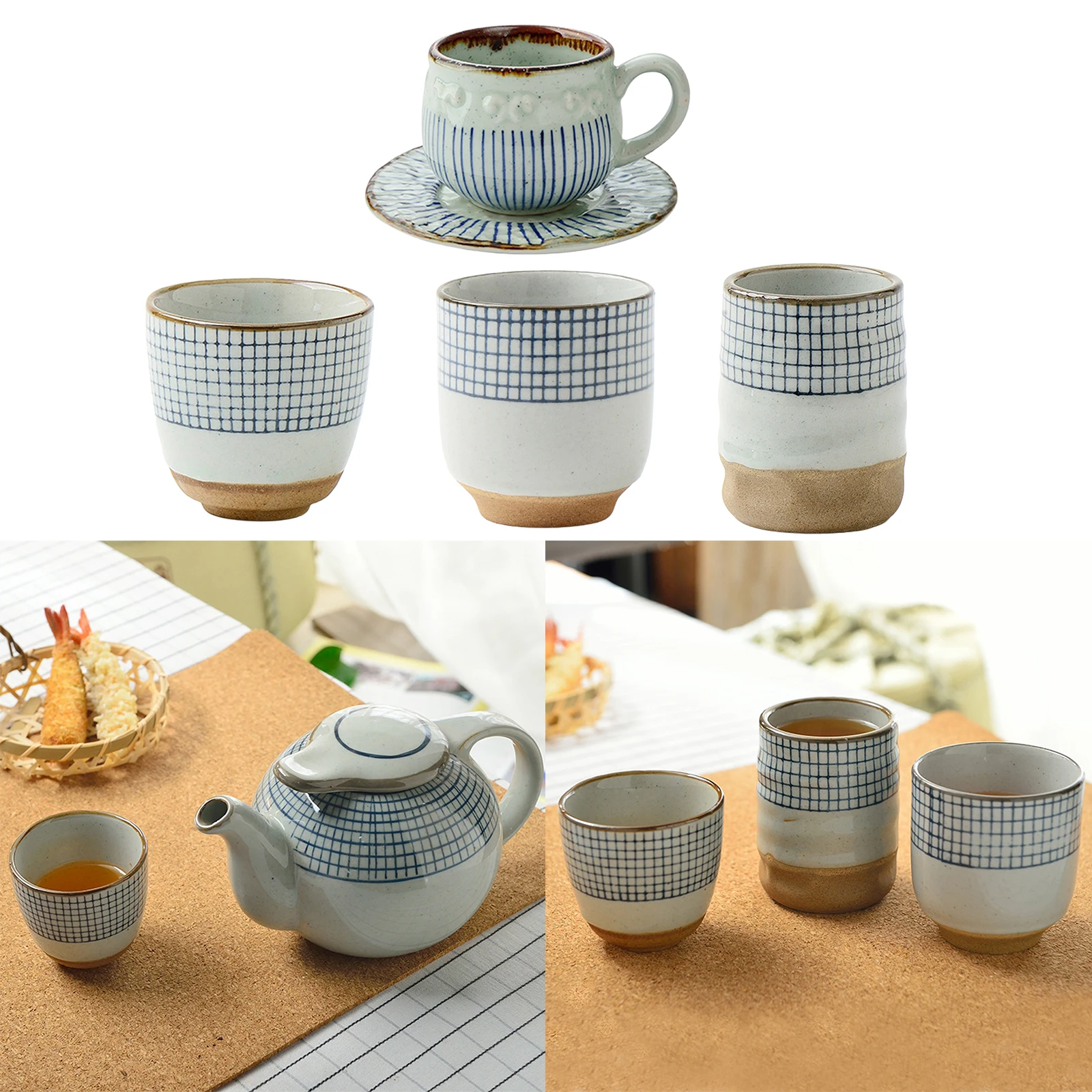 Japanese Pottery Tea Cup Mug Ceramic Teacup Yunomi Teacup Style D with Plate Japanese Pottery Tea Cup Mug Ceramic Teacup Yunomi Teacup Style D with Plate