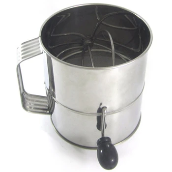 

Fine Sieve Cup Easy Clean Stainless Steel Rotating Flour Colander Pastry Cocoa Baking Tool Hand Crank Sifter Mesh