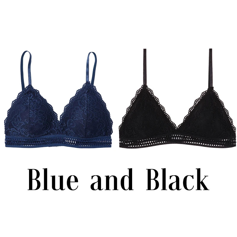blue and black 1/2 шт Французский Стиль бюстгальтер без косточек бесшовный бюстгальтер с глубоким v-образным вырезом, кружевной бюстгальтер Беспроводной тонкий сексуальное нижнее белье; мягкие и спортивный бюстгальтер для девочек переходного возраста от Для женщин Лидер продаж - Цвет: blue and black