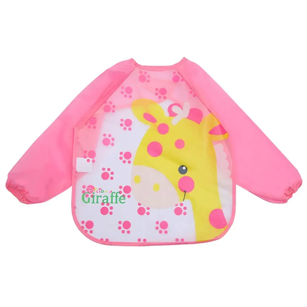 pink giraffe Милые детские нагрудники с мультяшными животными, водонепроницаемый цветной детский нагрудник с длинными рукавами, Детский фартук с длинным рукавом, нагрудники для кормления - Цвет: pink giraffe