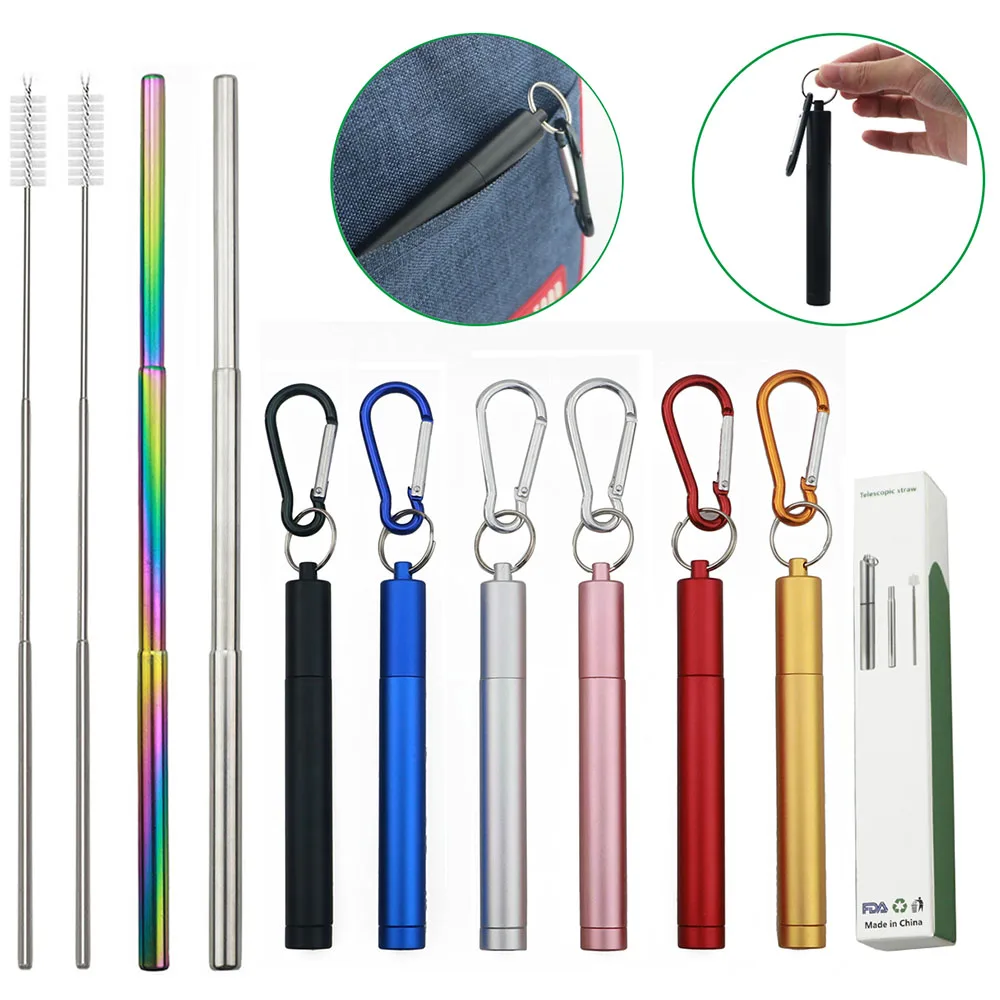 

Portable Reusable Stainless Steel Straw Telescopic Drinking Straw Adjustable Collapsible Straw with Brush Bar Party Accessories