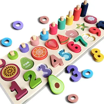 

Fruit Number Math Sorting Puzzles Blocks Counting Shape Stacker Wooden Montessori Preschool Learning Toys for Toddlers 3 Year Ol