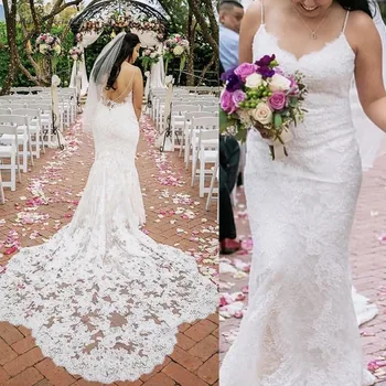 

Backless Wedding Dresses Lace Appliques V-Neck Spaghetti Mermaid Bridal Gowns Bride Dress Vestido De Noiva 2020