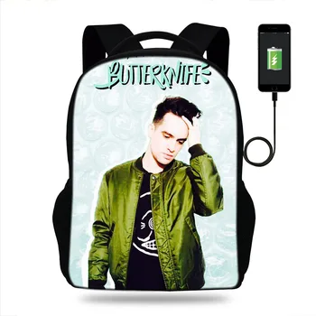 

17inch Brendon Urie Panic At The Disco Print Backpack Mens USB Charge Rucksack For Teenager Boys&Girls School Bags Laptop
