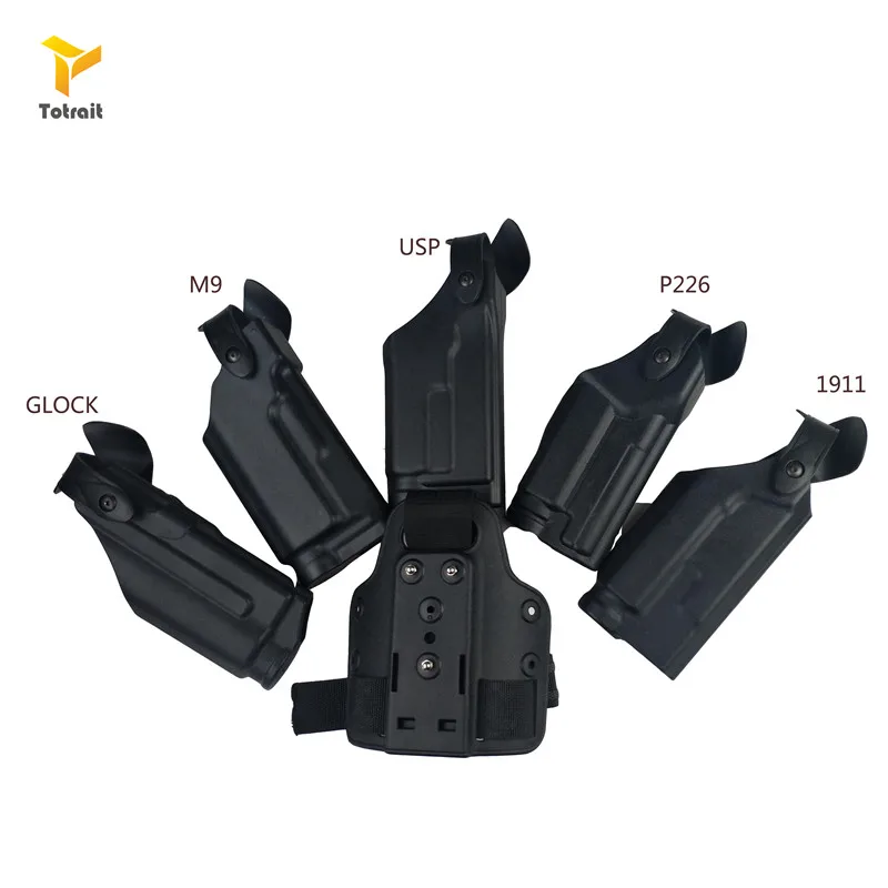 

Totrait Tactical Gun Belt Holster safa Hunting Light Bearing Gun Leg Holster for Gl 17 M9 1911 black