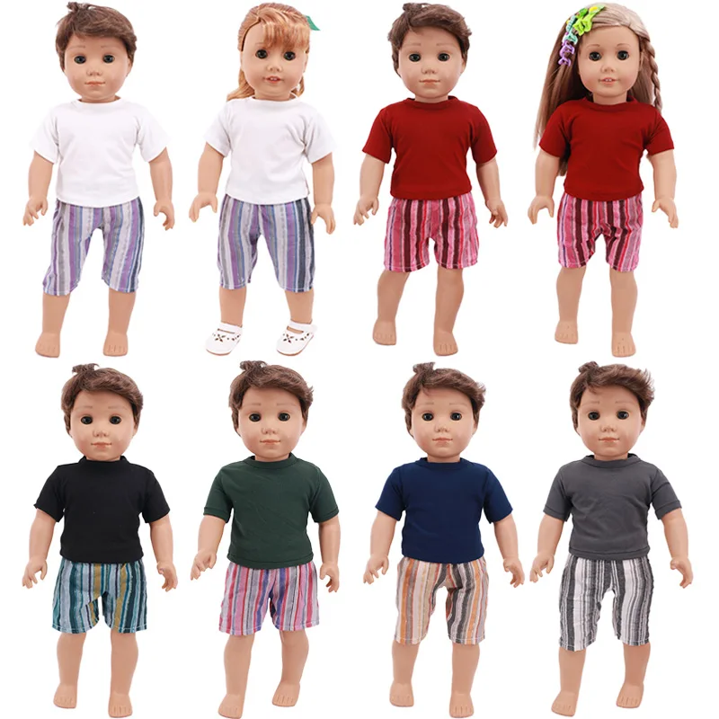 6 Styles Solid Shirt + Stripe Shorts Suits Doll Clothes For18 Inch American &amp Baby New Born Accessories Girls Festival Gift | Игрушки и