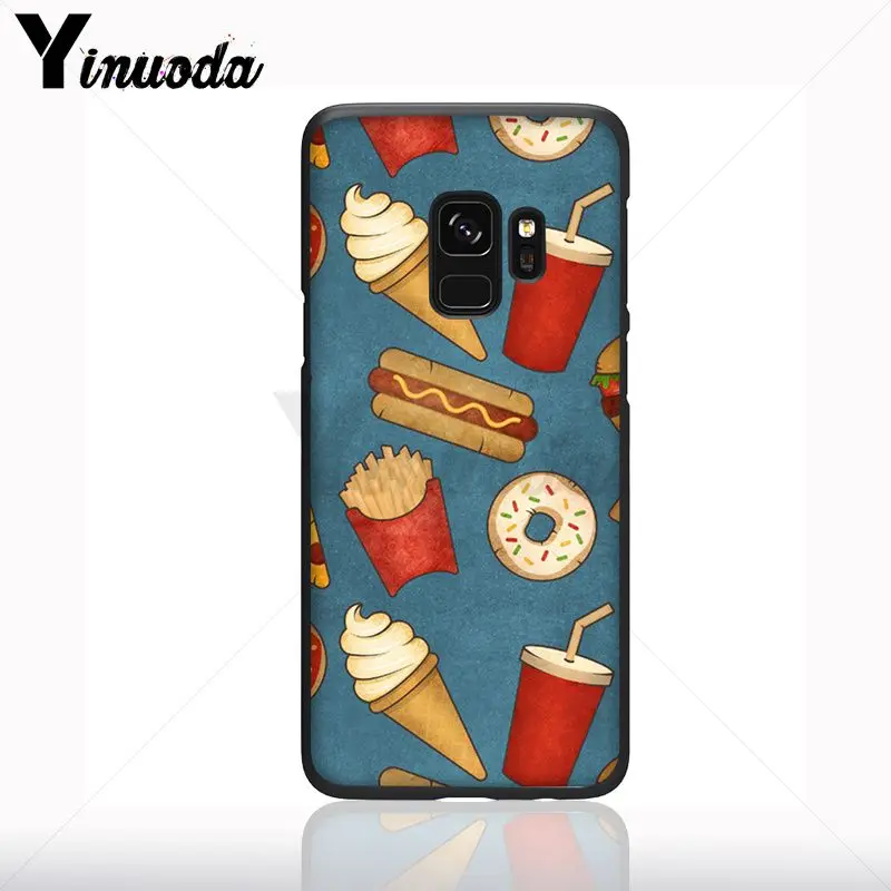 Makanan Lucu Bahasa Perancis Goreng Burger Pizza Hitam Cell Phone Case untuk Samsung Galaxy S10plus S9 S8plus S10e A50 A70 A10 Ponsel