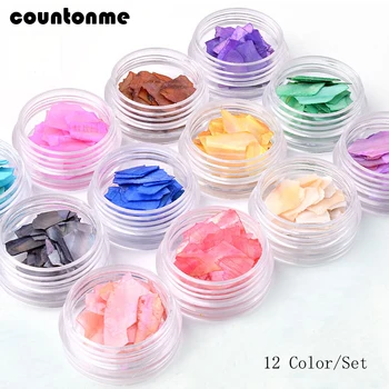 

12Color/set 3D nail art shell flakes Decoration Irregular Abalone Shell UV Gel Flake Slider Slice Sequins Manicure Decals