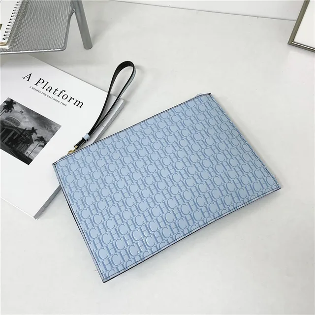 2021 New Luxury Brand CH Clutch Unisex High-quality CH Letter Pattern Clutch luxury envelope leather business clutch purse Two Light blue