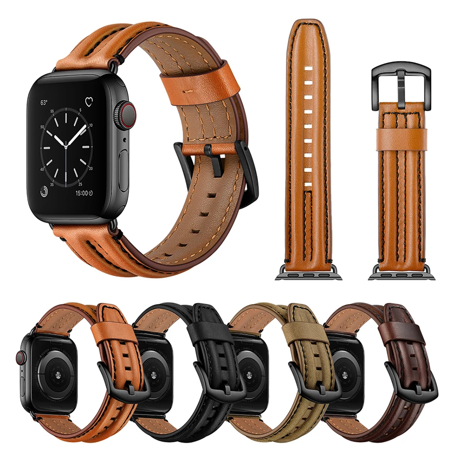 Ремешок из натуральной воловьей кожи для Apple watch band 44 мм 40 iwatch 5 4 3 2 1 сменный
