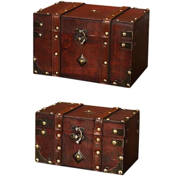 

Retro Treasure Chest Vintage Wooden Storage Box Antique Style Jewelry Organizer for Jewelry Box Trinket Box