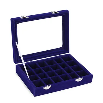 

24 Slots Velvet Desk Jewelry Holder Storage Box Packaging Portable Ring Necklace Chain Case Rings Container Women Valentine Gift
