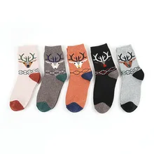5 пар; милые женские носки с оленем; сезон осень-зима; толстые шерстяные носки; повседневные теплые носки