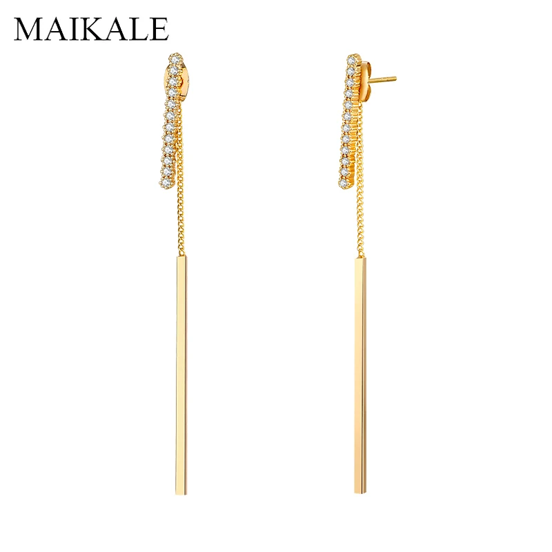 Женские длинные серьги кисточки MAIKALE трендовые циркониевые подвески с