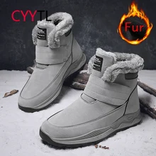 

CYYTL Men's Fully Fur Lined Snow Ankle Boots Suede Casual Winter Keep Warm Slip On Shoes Anti-Slip Outdoor Comfort Short Bootie