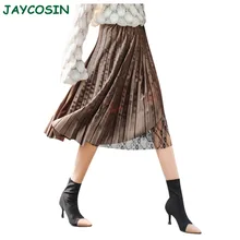JAYCOSIN одежда женская модная юбка с высокой талией Женская модная однотонная Золотая бархатная кружевная плиссированная длинная юбка весна 1217
