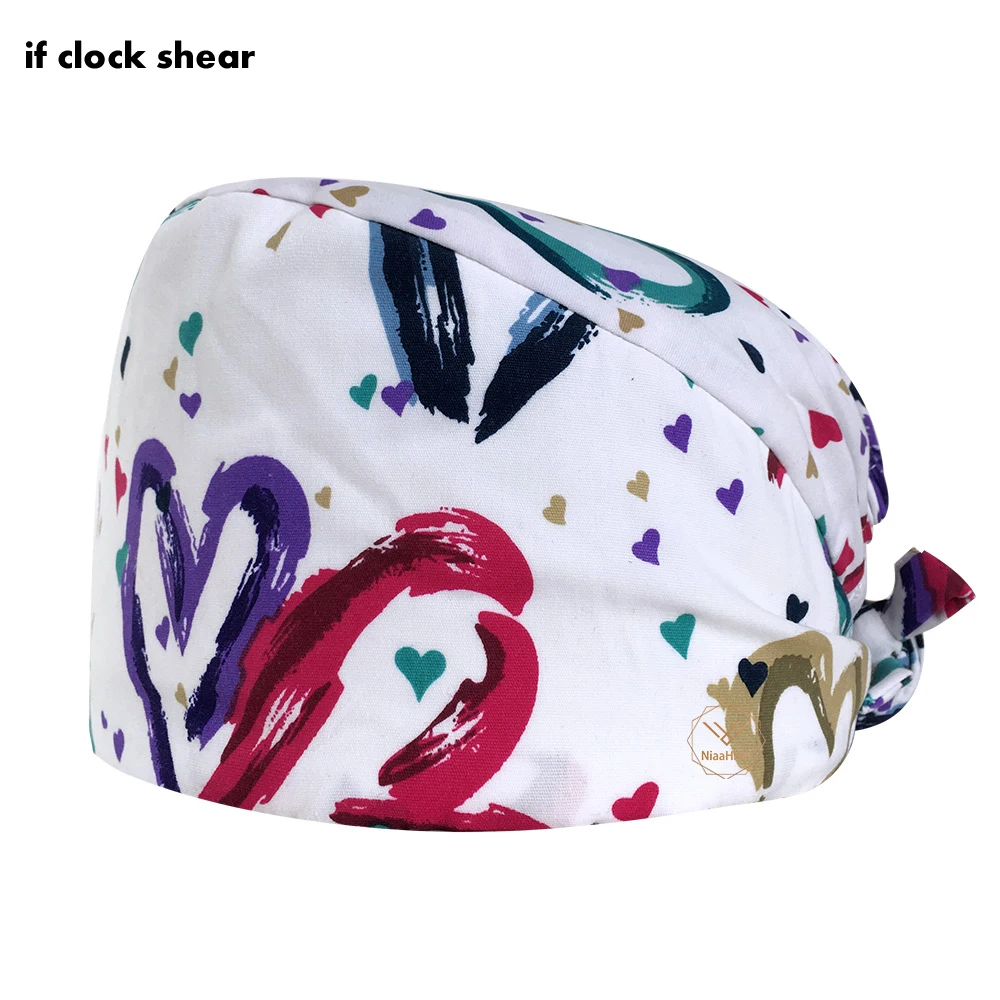 

Print Hat Health Workers Frosted Hat Beauty salon adjustable Scrub Cap Laboratory operator work cap working Clean hat Spa Caps