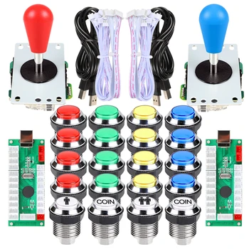 

2 Player Ellipse Arcade Kit Oval Bat Joystick Handles LED Chrome Arcade Buttons for Arcade Standard Controller DIY Games MAME
