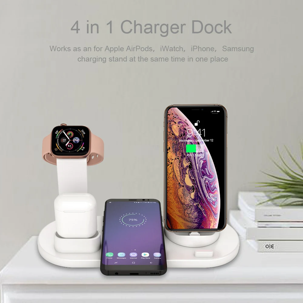 4 в 1 беспроводная зарядная док-станция для Apple 5 3 Watch Airpods iPhone 11 Pro Max X XR XS 8 Plus Док-зарядное устройство Подставка держатель