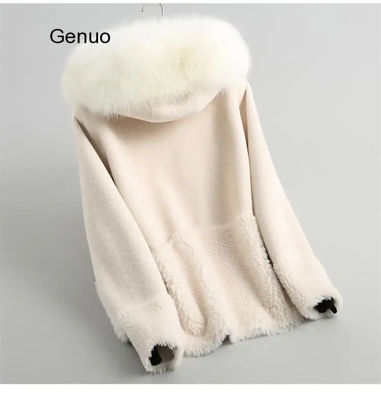 New Winter Parker Sheep Shearing Coats Female Fox Fur Collar Jacket Coat Ladies Lamb Hair Short Coat Hooded Velvet Fur Womens