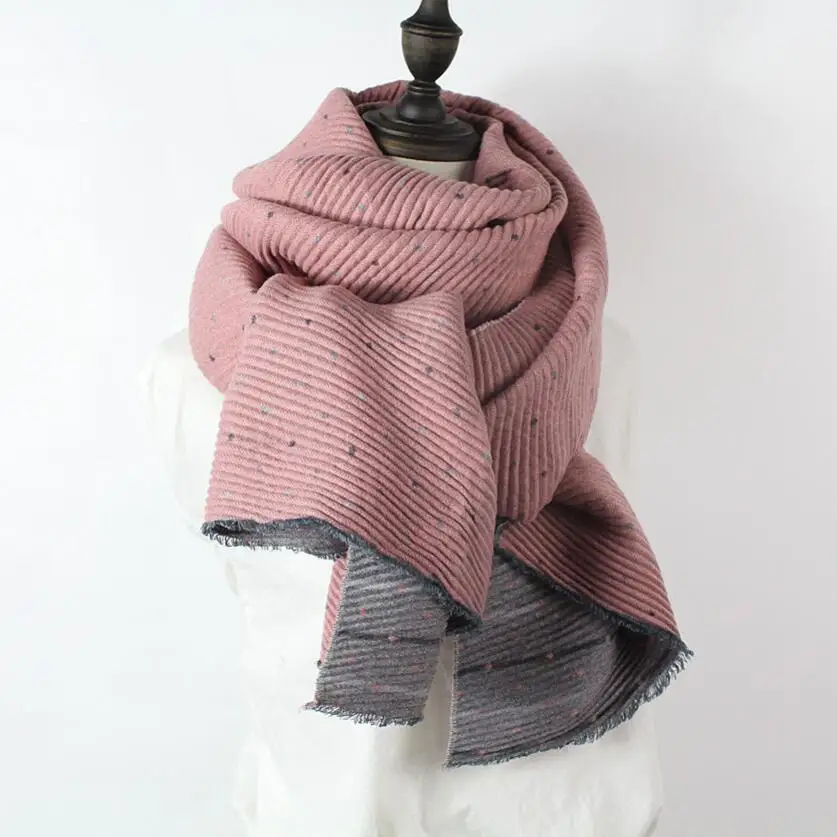 Women Wrinkle Solid Reversible Scarf Girls Pleated Stripes Print Dots Print Cape Pashmina Shawls Rectangle Wraps Long Scarves
