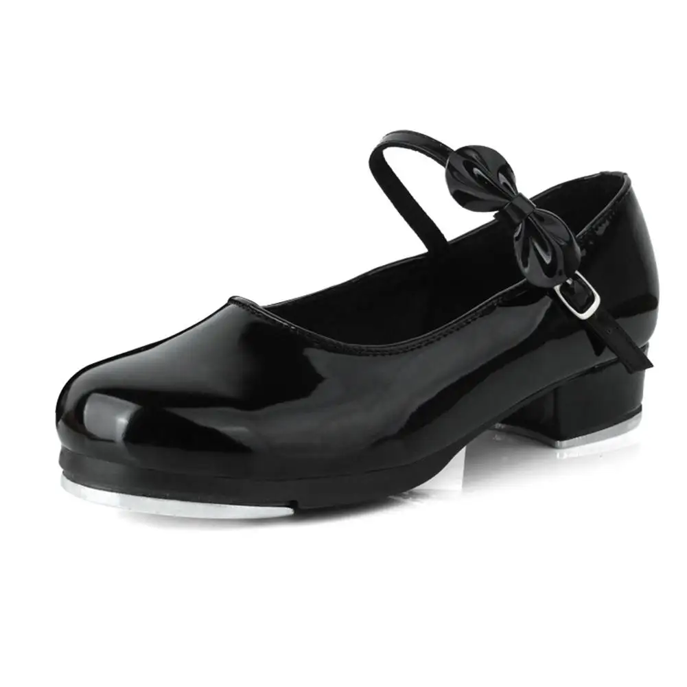 Bright Leather Material Bow Ladies Jazz Tap Shoes Women's Split Sole Lace Up Tap Shoes Dance Dancing Shoes For Women Ladies Girl