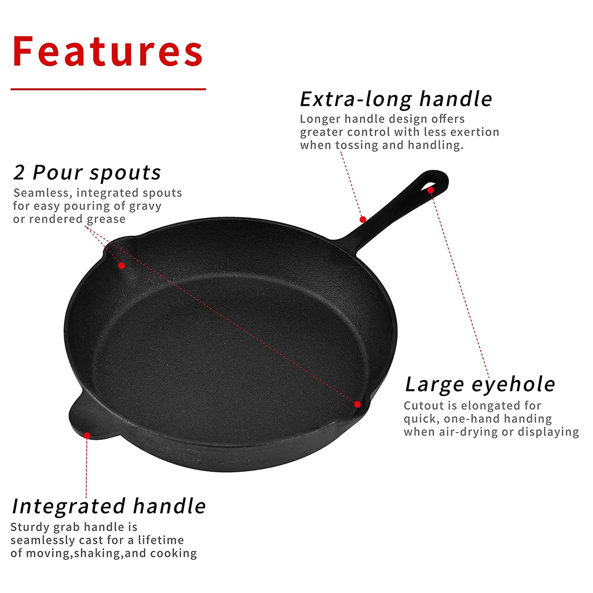 Pre-Seasoned 12.5 Inch Cast Iron Skillet Multipurpose Use by
