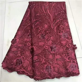 

African 3d Lace Fabric red High Quality beads French Tulle Lace Fabric 2019 Nigerian Laces Guipure Embroidery Fabric For Wedding