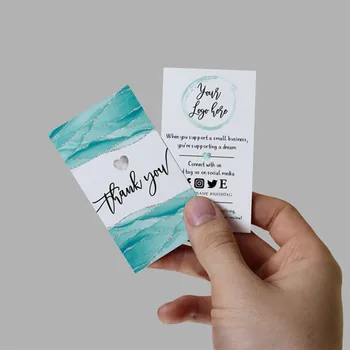 

Personalize TEAL Silver Thank You For Your Order Card , Editable MINI Parcel Insert,Custom Any Logo Social Media Card,Business