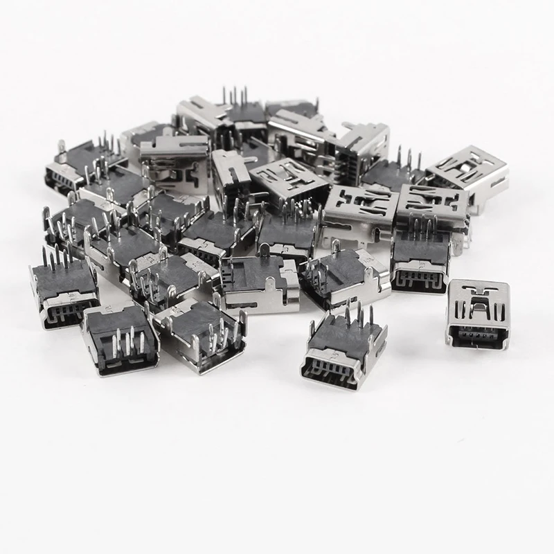 

30 Pcs Mini USB Type B Female Socket 5-Pin Right Angle DIP Jack Connector