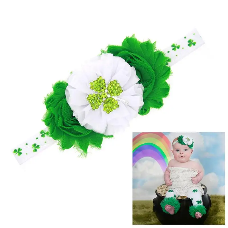

2PCS Newborn Baby Girls Elastic Hairband Four-Leaf Clover Shamrock Flower Headband Child Hair Accessories for St. Patricks Day