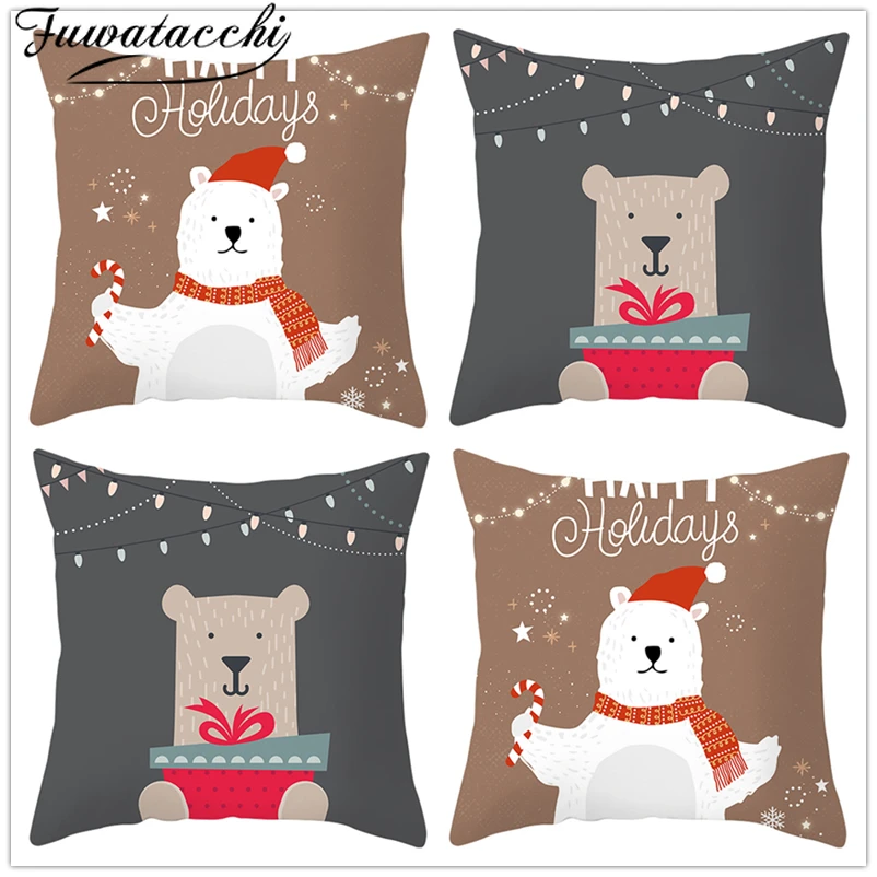 

Fuwatacchi 2pcs Merry Christmas Cushion Covers Cartoon Christmas Pillow Cover for Home Sofa Decorative Throw Pillowcases 45*45cm