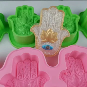 

PRZY Mold Silicone Soap 4 Pcs HAMSA Lotus in The Palm Khamsah DIY Silicone Mold for Soap Making Hand of Fatima Mascot Mold