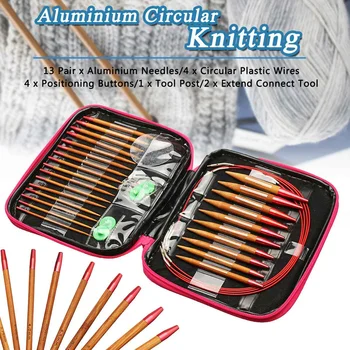 

13 Pairs 2.75-10mmCircular Knitting Needles Set Carbonized Bamboo Interchangeable Circular Weaving Tools Yarn Needle