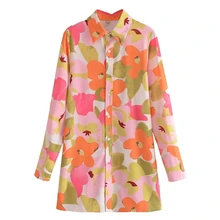 

Fashion Women Flower Printing Long Sleeve Shirt Turndown Collar Female Blouse Casual Lady Loose Tops Blusas S9836