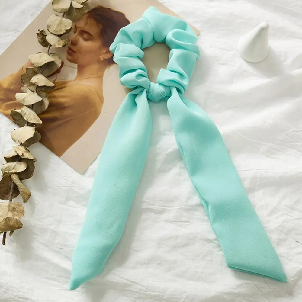 31-light green Boho Style Printed Ribbon Bow Hair Scrunchies Elastic Hair Bands Women Elegant Polka Dot Knotted Scarf Hair Accessories Headwear - Цвет: 31-light green