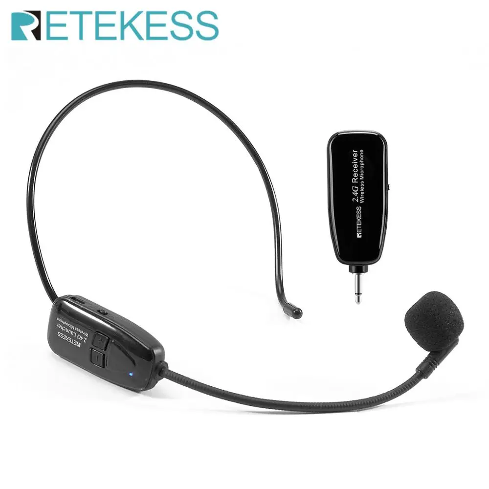 Retekess TT123 2.4G Head-mounted Wireless Microphone Transmitter With Receiver For Voice Amplifier Speaker Teaching Tour Guide