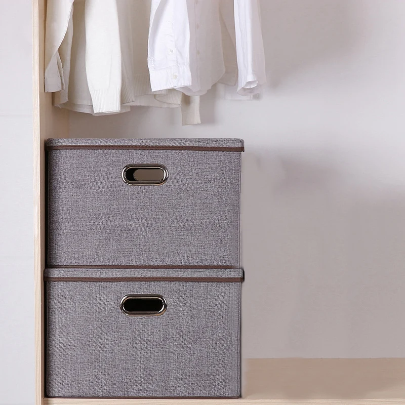 

Large Gray with Lid Folding Storage Box Linen Fabric Foldable with Lid Storage Box Storage Basket Home Bedroom Closet Office Kin