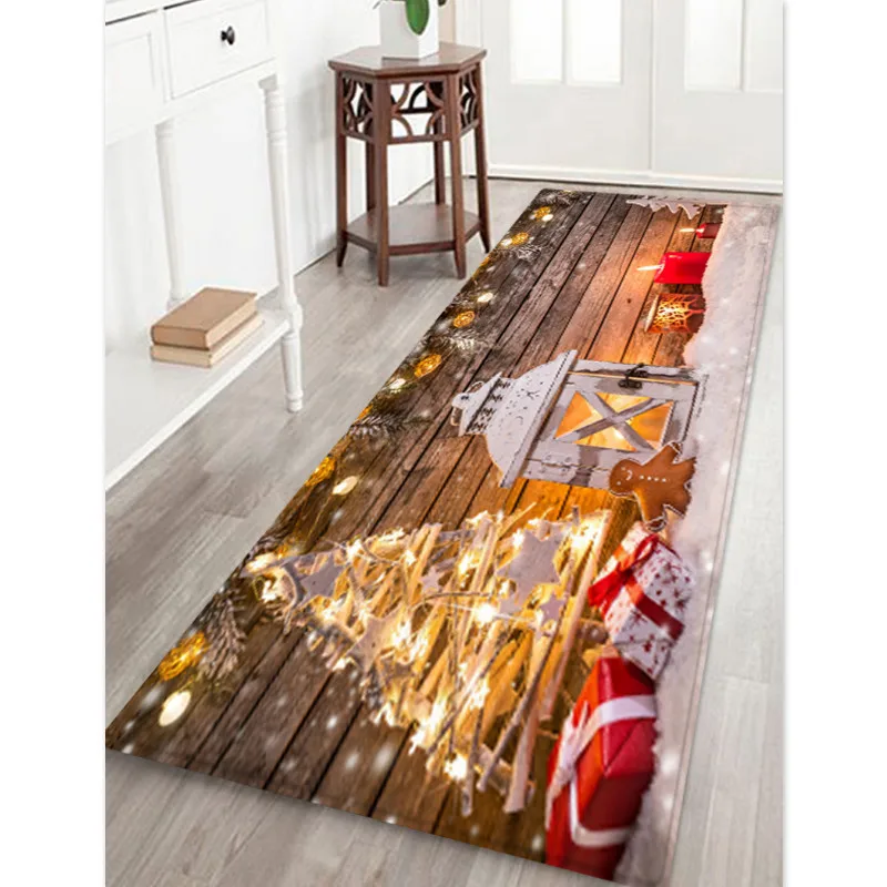 

3D Christmas Santa Claus Kitchen Dinning Room Fireplace Floor Mat Anti-slip Flannel Floor Carpet Rug Xmas Party Home Decor Rug