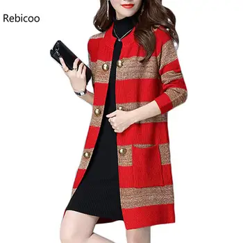 

New Fashion Spring Autumn Big Size Loose Korean Version Sweater Cardigans Feminino Double Breasted Pockets Thin Coat