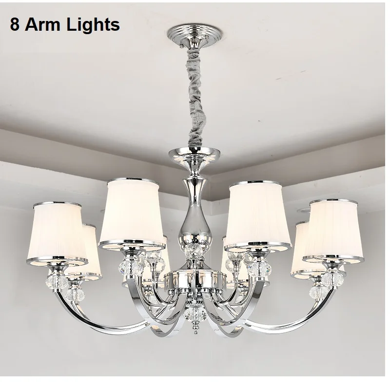 8 Arm Chandelier Современные блестящие хромированные металлические светодиодные люстры, хрустальные люстры для гостиной, светодиодные подвесные люстры, Светильники для спальни, светодиодные подвесные светильники - Цвет абажура: 8 Arm Chandelier