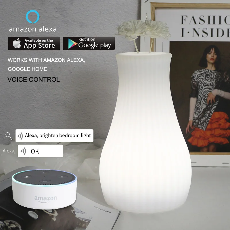 

WiFi Smart Table Light Vase Lamp MP APP Control Desk Ambient Light Wedding Party Romantic RGB Light Works With Alexa Google Home
