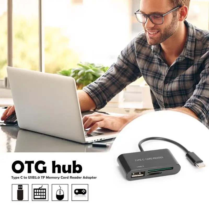 3 в 1 type C к USB 2,0 TF устройство для чтения карт памяти OTG концентратор адаптер для Macbook для телефона область применения Мышь Клавиатура