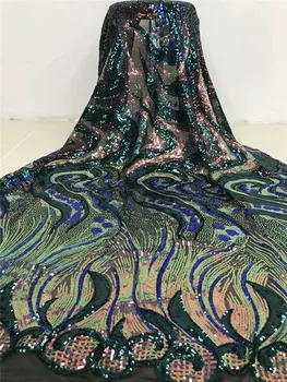 

Nigerian sequins velvet fabric for dresses/ african lace fabric 2020 high quality lace with sequence velvet lace fabric FJY4-1
