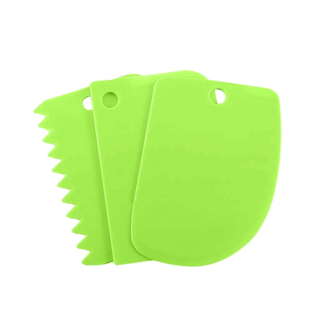 Green 3PCS / Set Baking Pastry Tools Dough Scraper Cake Decorating Baking Tools Smooth Sawtooth Edge Scraper Cake Tool - Цвет: Green