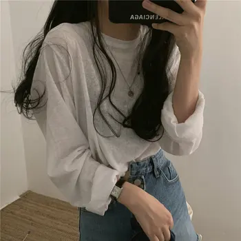 

Alien Kitty Solid Women Loose Thin Light All-Match 2020 Minimalist New Fashion Summer Casual Streetwear Full-Sleeved T-shirts